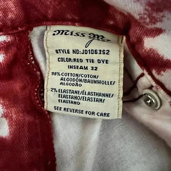Miss Me Womens Jeans Tie Dye Red JD106352 Skinny Rhinestone Flap Pocket Size 30 - Picture 4 of 8